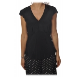 Pinko - Blouse Popcorn V-neck with Half Cap Sleeves - Black - Shirt - Made in Italy - Luxury Exclusive Collection