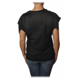 Pinko - T-shirt Cantucci with Print and Fringes - Black - T-shirt - Made in Italy - Luxury Exclusive Collection
