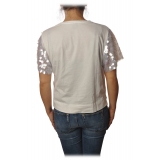 Pinko - T-shirt Cyborg with Sleeves covered with Sequins - White - T-shirt - Made in Italy - Luxury Exclusive Collection