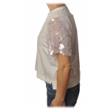 Pinko - T-shirt Cyborg with Sleeves covered with Sequins - White - T-shirt - Made in Italy - Luxury Exclusive Collection