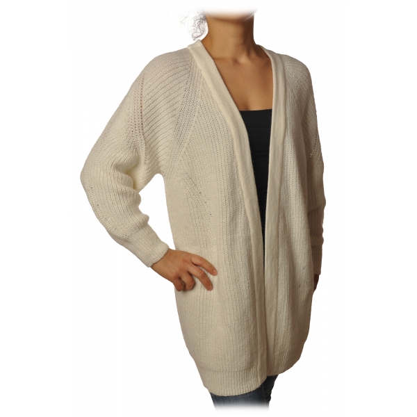 Pinko - Cardigan Lungo Pellerossa Oversized - Bianco - Maglione - Made in Italy - Luxury Exclusive Collection