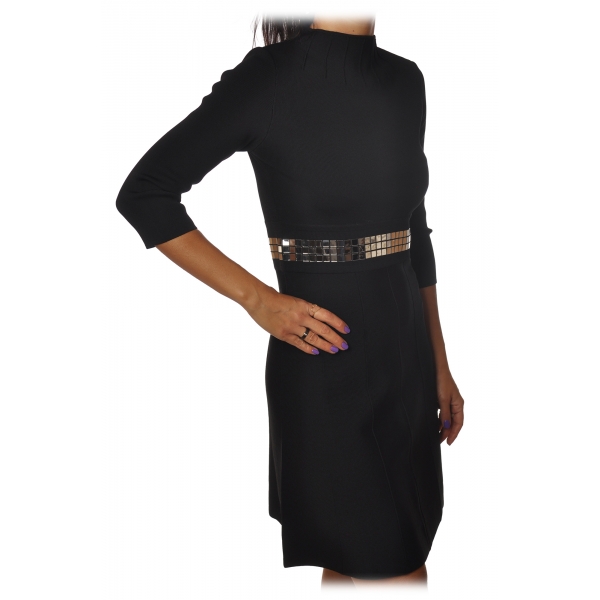Pinko - Dress Vallese with Mirror Application around the Waist - Black - Dress - Made in Italy - Luxury Exclusive Collection