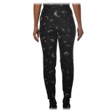 Pinko - Trousers Bella11 Straight Leg Planet Print - Black - Trousers - Made in Italy - Luxury Exclusive Collection