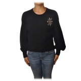 Pinko - Sweater Chissa Crewneck with Jewel Brooch - Black - Sweater - Made in Italy - Luxury Exclusive Collection