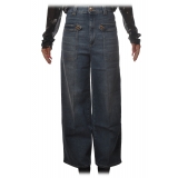 Pinko - Wide Leg Jeans Parker1 with Rectangular Pockets - Dark Denim - Trousers - Made in Italy - Luxury Exclusive Collection