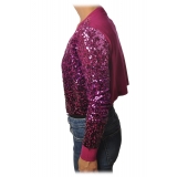 Pinko - Cardigan Albanese Corto con Paillettes - Rosa/Viola - Maglione - Made in Italy - Luxury Exclusive Collection