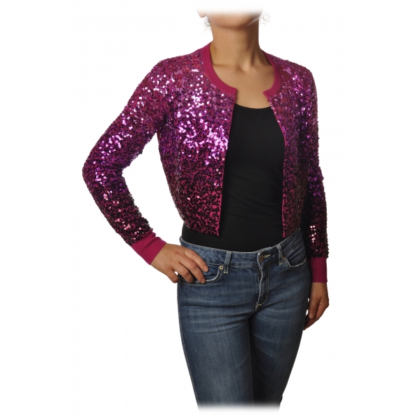 Pinko - Short Cardigan Albanese with Paillettes - Pink/Purple - Sweater - Made in Italy - Luxury Exclusive Collection
