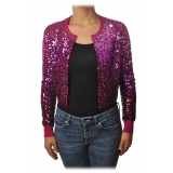 Pinko - Cardigan Albanese Corto con Paillettes - Rosa/Viola - Maglione - Made in Italy - Luxury Exclusive Collection