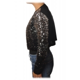 Pinko - Cardigan Albanese Corto con Paillettes - Nero/Argento - Maglione - Made in Italy - Luxury Exclusive Collection