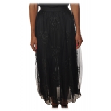 Pinko - Flared Skirt Maritare in Embroidered Tulle - Black - Skirt - Made in Italy - Luxury Exclusive Collection