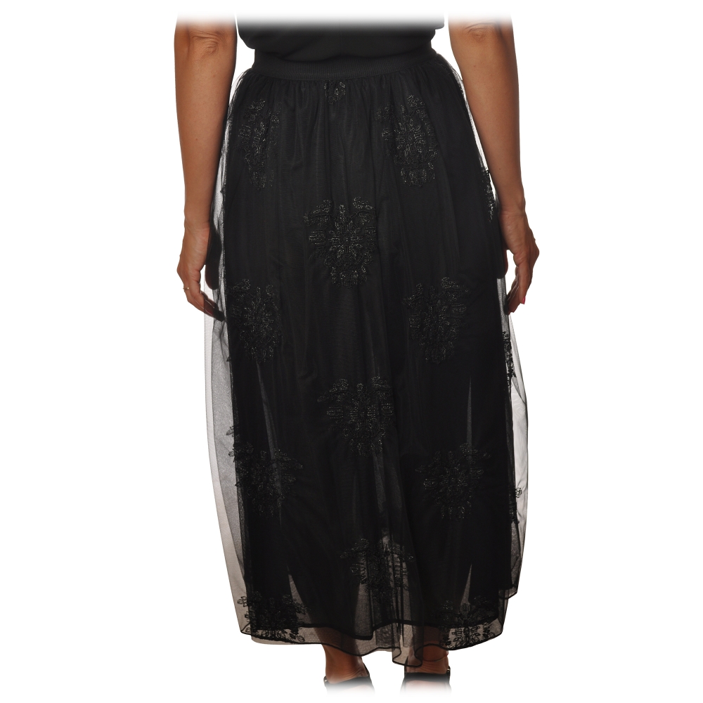 Pinko - Flared Skirt Maritare in Embroidered Tulle - Black - Skirt ...