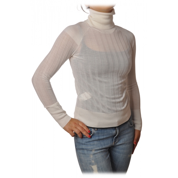 Pinko - Turtleneck Sweater Accanto in Ribbed Knit - White - Sweater - Made in Italy - Luxury Exclusive Collection