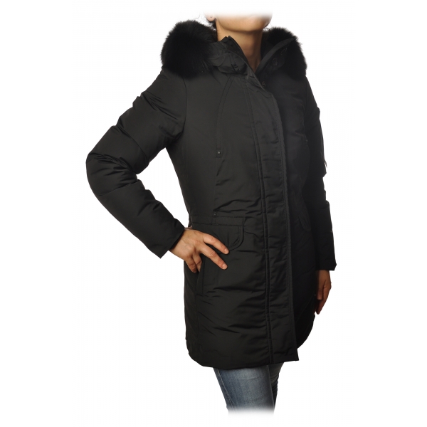 Peuterey - Regina 3/4 Length Jacket with Hood - Black - Jacket - Luxury ...