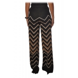 Twinset - Palazzo Trousers in Geometric Pattern - Black/Gold - Trousers - Made in Italy - Luxury Exclusive Collection