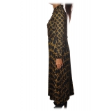 Twinset - Dress with Pleated Bottom in Gold Chain Pattern - Black/Gold - Dress - Made in Italy - Luxury Exclusive Collection