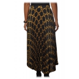 Twinset - Midi Pleated Skirt in Gold Chain Pattern - Black/Gold - Skirt - Made in Italy - Luxury Exclusive Collection