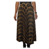 Twinset - Midi Pleated Skirt in Gold Chain Pattern - Black/Gold - Skirt - Made in Italy - Luxury Exclusive Collection