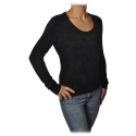 Twinset - Madonna Neckline Sweater in Chenille Effect - Black - Knitwear - Made in Italy - Luxury Exclusive Collection