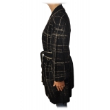 Twinset - Cardigan with Belt in Square Pattern - Black/Gold - Knitwear - Made in Italy - Luxury Exclusive Collection