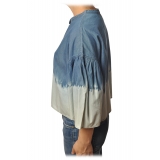 Twinset - Camicia Coreana Effetto Stinto - Denim/Bianco - Camicia - Made in Italy - Luxury Exclusive Collection
