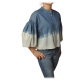 Twinset - Korean Shirt in Faded Effect - Denim/White - Shirt - Made in Italy - Luxury Exclusive Collection