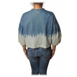Twinset - Camicia Coreana Effetto Stinto - Denim/Bianco - Camicia - Made in Italy - Luxury Exclusive Collection