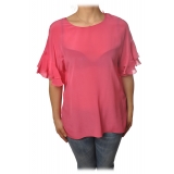 Twinset - Blusa Maniche con Rouches in Seta - Rosa - Camicia - Made in Italy - Luxury Exclusive Collection