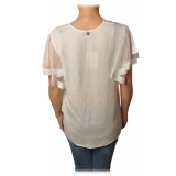 Twinset - Blusa Scollo a V Manica Corta in Tulle - Bianco - Camicia - Made in Italy - Luxury Exclusive Collection
