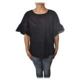 Twinset - Crew-neck Shirt with Short Sleeves and Frill - Black - Shirt - Made in Italy - Luxury Exclusive Collection