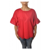 Twinset - Crew-neck Shirt with Short Sleeves and Frill - Red - Shirt - Made in Italy - Luxury Exclusive Collection