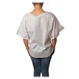 Twinset - Crew-neck Shirt with Short Sleeves and Frill - White - Shirt - Made in Italy - Luxury Exclusive Collection