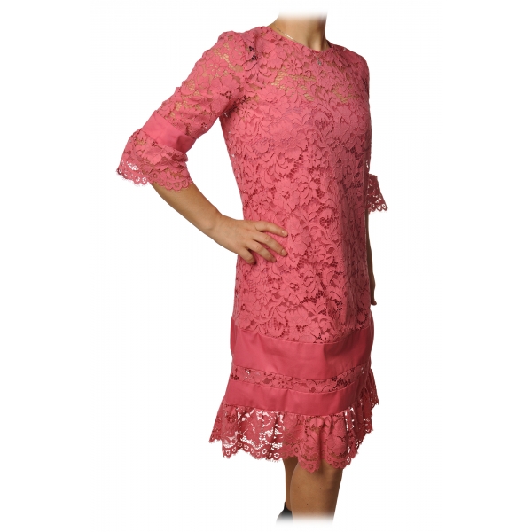 Twinset - Crewneck Dress Trapeze Fit in Lace - Pink - Dress - Made in Italy - Luxury Exclusive Collection