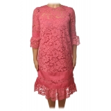 Twinset - Crewneck Dress Trapeze Fit in Lace - Pink - Dress - Made in Italy - Luxury Exclusive Collection