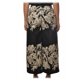 Twinset - Wide Leg Trousers in Flower Pattern - Black - Trousers - Made in Italy - Luxury Exclusive Collection
