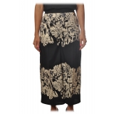 Twinset - Wide Leg Trousers in Flower Pattern - Black - Trousers - Made in Italy - Luxury Exclusive Collection