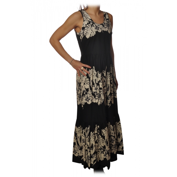 Twinset - Long Dress Empire Cut in Floral Pattern - Black - Dress - Made in Italy - Luxury Exclusive Collection