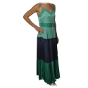 Twinset - Long Dress with Pleated Skirt in Satin - Green/Blue - Dress - Made in Italy - Luxury Exclusive Collection