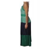 Twinset - Long Dress with Pleated Skirt in Satin - Green/Blue - Dress - Made in Italy - Luxury Exclusive Collection