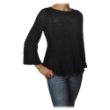Twinset - Openwork Sweater Flared Effect on the Bottom - Black - Knitwear - Made in Italy - Luxury Exclusive Collection