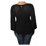Twinset - Openwork Sweater Flared Effect on the Bottom - Black - Knitwear - Made in Italy - Luxury Exclusive Collection