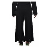 Twinset - Wide Leg Trousers Peacock Stitch Processing - Black - Trousers - Made in Italy - Luxury Exclusive Collection