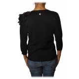 Twinset - V-neck Sweater with Fringes Detail - Black - Knitwear - Made in Italy - Luxury Exclusive Collection