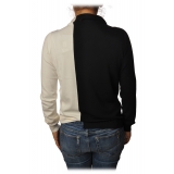 Twinset - Turtleneck Shirt Bicolor with Gala - Black/White - Knitwear - Made in Italy - Luxury Exclusive Collection