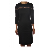 Twinset - Sheath Technical Dress with Lace Detail - Black - Dress - Made in Italy - Luxury Exclusive Collection