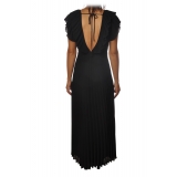 Twinset - Long Pleated Dress with Ribbon - Black - Dress - Made in Italy - Luxury Exclusive Collection