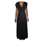 Twinset - Long Pleated Dress with Ribbon - Black - Dress - Made in Italy - Luxury Exclusive Collection