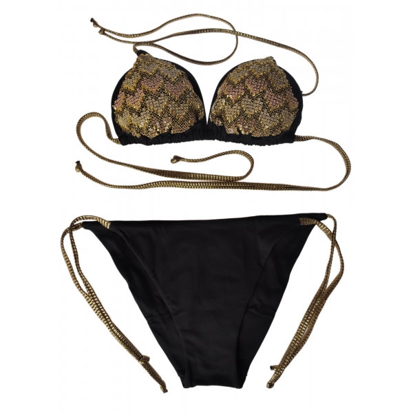Twinset - Triangle Sea Padded Paillettes - Black/Gold - Bikini - Made in Italy - Luxury Exclusive Collection