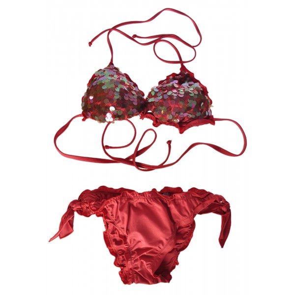Twinset - Triangolo Mare Imbottito Paillettes - Rosso - Bikini - Made in Italy - Luxury Exclusive Collection