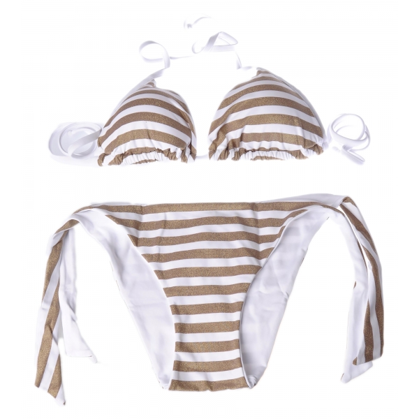 Twinset - Triangle Sea Padded Stripe Print - Gold/White - Bikini - Made in Italy - Luxury Exclusive Collection