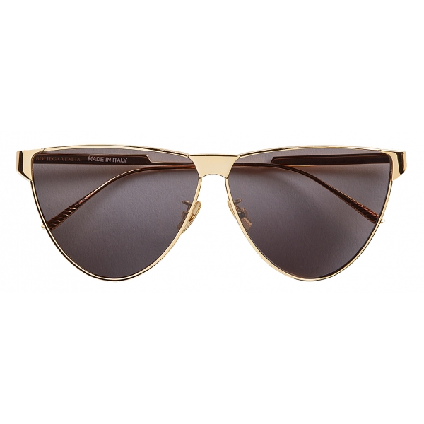 Bottega Veneta - Curved Aviator Sunglasses - Gold Gray - Sunglasses ...